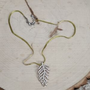 Lovely Leaf Pendant with Yellow Look Chain ADI 925 Sterling with Cubic Zirconia